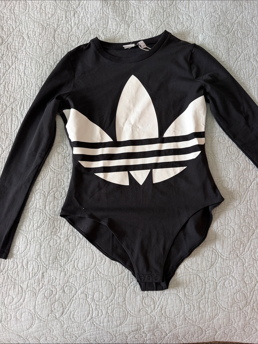 adidas Black & White Trefoil Long-Sleeve Bodysuit for Kids